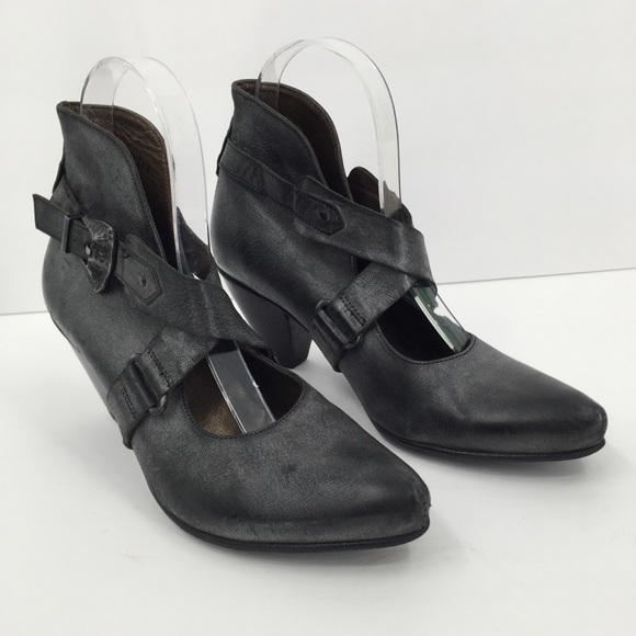 Fidji gray criss cross distressed leather bootie shoe gray strap women 36.5 6 - Picture 2 of 9